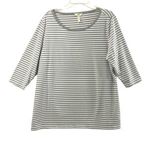 Matilda Jane Top Women XXL Grey White Stripe 3/4 Sleeve T Shirt Coastal Nautical